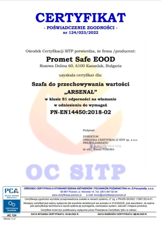 Certifikát splnění normy PN-EN 14450 - S1