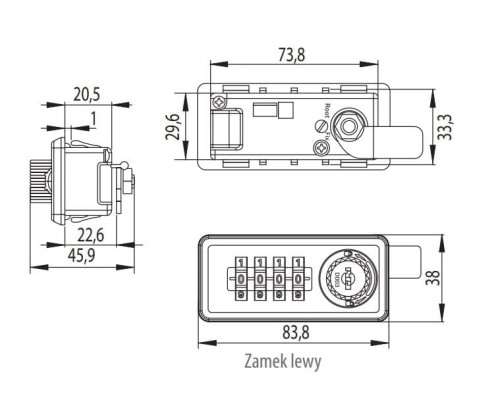 Zamek szyfrowy M237 do szafek metalowych - lewy
