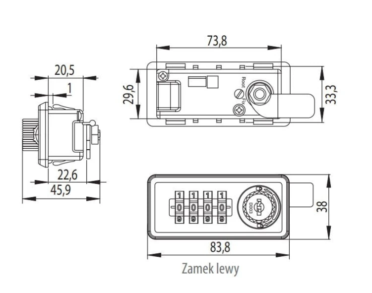 Zamek szyfrowy M237 do szafek metalowych - lewy