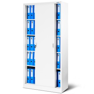 Biurowa szafa metalowa z drzwiami przesuwnymi KUBA 900 x 1850 x 400 mm biała