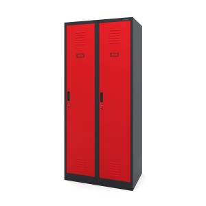 Szafa socjalna BHP ubraniowa czterokomorowa KACPER 800 x 1800 x 500 mm antracytowo-czerwona