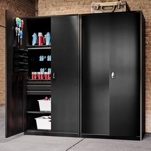 Warsztatowo-narzędziowa szafa metalowa SZYMON, 920 x 1850 x 500 mm, All Black: czarna