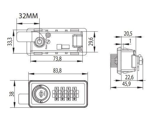Zamek szyfrowy M237 do szafek metalowych - prawy