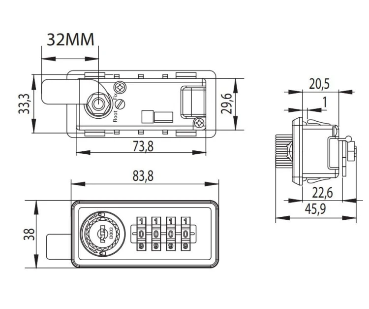 Zamek szyfrowy M237 do szafek metalowych - prawy