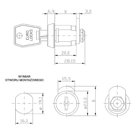 Zamek eurolock do mebli metalowych (np. szafy SUM W)
