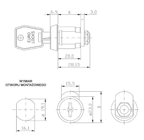 Zamek eurolock do mebli metalowych (np. szafy SUM W)